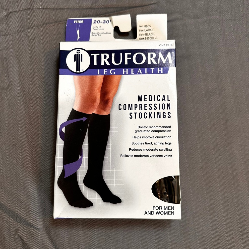 Truform 8865 Medical Compression Stockings Firm 20-30‎ mmHg Black Large 8865BL-L